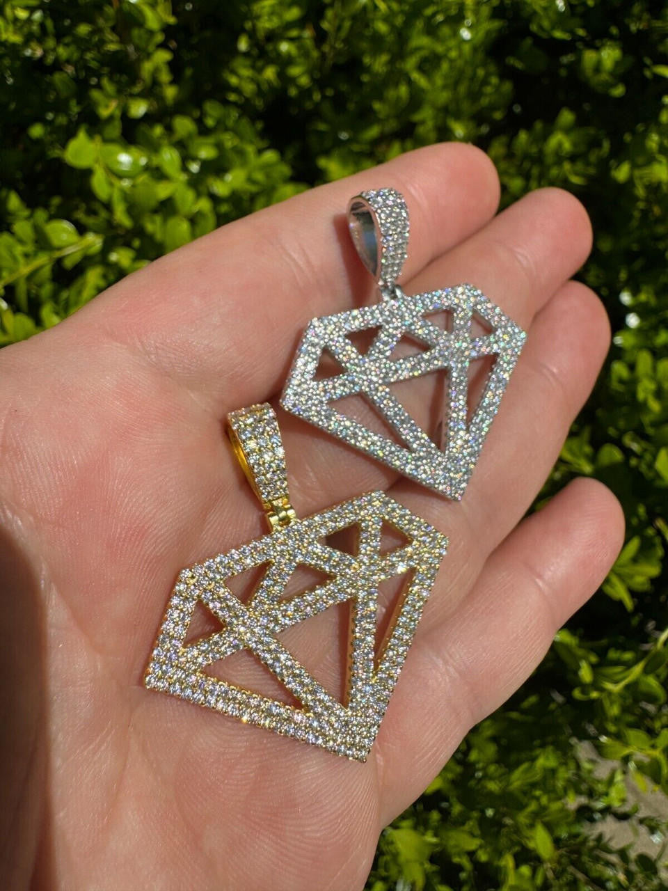 Hip Hop Diamond Shape MOISSANITE Pendant Real Iced Hip Hop Necklace 925 Silver / Gold