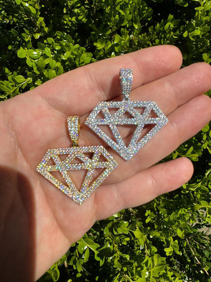 Hip Hop Diamond Shape MOISSANITE Pendant Real Iced Hip Hop Necklace 925 Silver / Gold