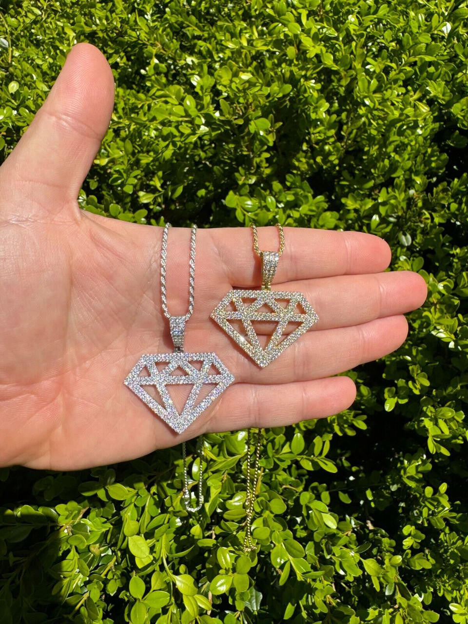 Hip Hop Diamond Shape MOISSANITE Pendant Real Iced Hip Hop Necklace 925 Silver / Gold