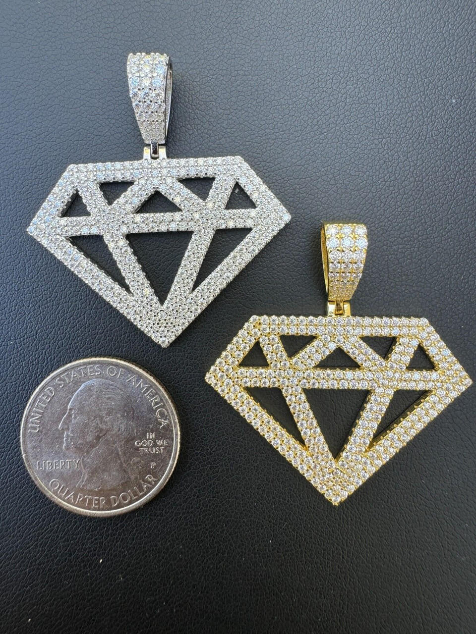 Hip Hop Diamond Shape MOISSANITE Pendant Real Iced Hip Hop Necklace 925 Silver / Gold