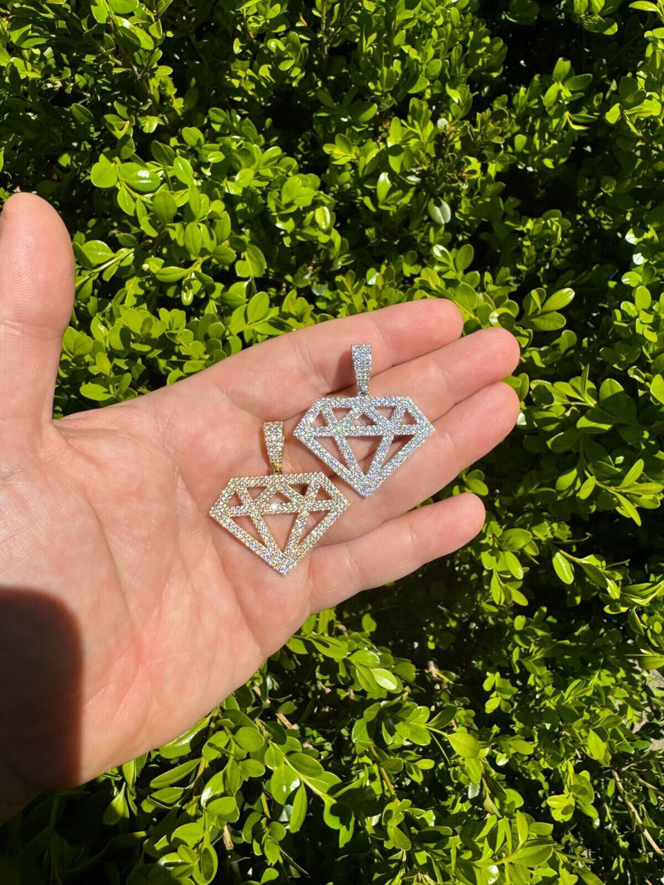 Hip Hop Diamond Shape MOISSANITE Pendant Real Iced Hip Hop Necklace 925 Silver / Gold