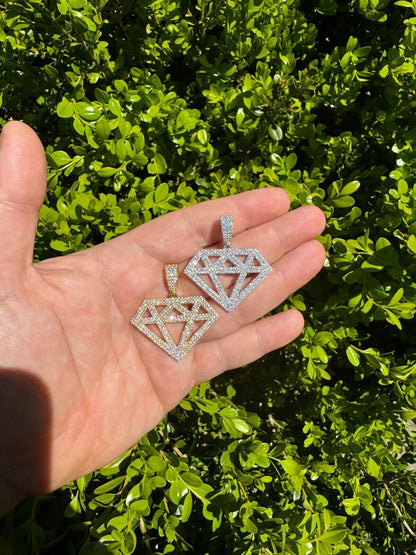 Hip Hop Diamond Shape MOISSANITE Pendant Real Iced Hip Hop Necklace 925 Silver / Gold