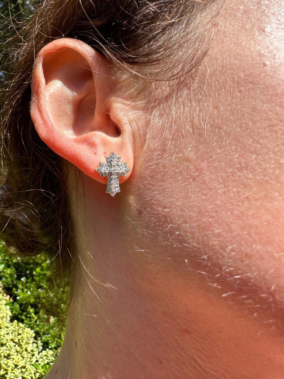 Hip Hop Gothic Cross Large Earrings 14k Gold Vermeil 925 Silver Iced Hip Hop Mens Ladies