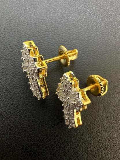 Hip Hop Gothic Cross Large Earrings 14k Gold Vermeil 925 Silver Iced Hip Hop Mens Ladies
