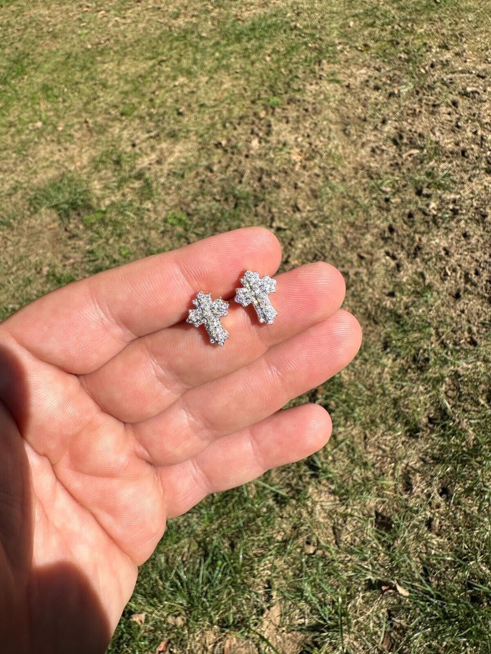 Hip Hop Gothic Cross Large Earrings 14k Gold Vermeil 925 Silver Iced Hip Hop Mens Ladies