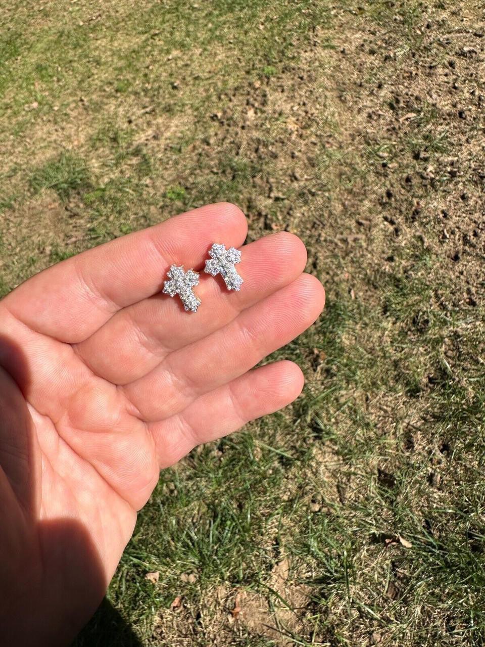 Hip Hop Gothic Cross Large Earrings 14k Gold Vermeil 925 Silver Iced Hip Hop Mens Ladies