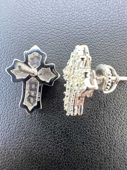 Hip Hop Gothic Cross Large Earrings Real 925 Silver Iced Moissanite Hip Hop Mens Ladies