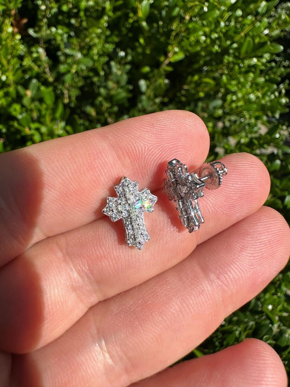 Hip Hop Gothic Cross Large Earrings Real 925 Silver Iced Moissanite Hip Hop Mens Ladies