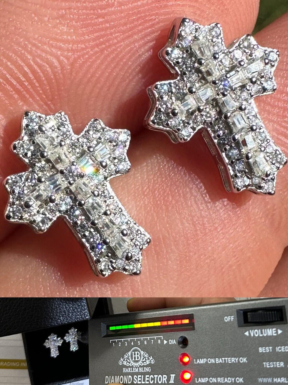 Hip Hop Gothic Cross Large Earrings Real 925 Silver Iced Moissanite Hip Hop Mens Ladies