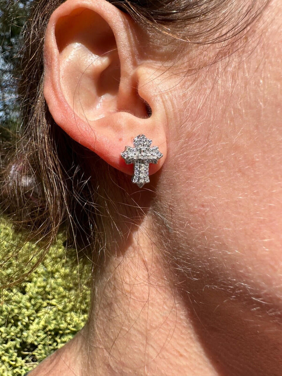 Hip Hop Gothic Cross Large Earrings Real 925 Silver Iced Moissanite Hip Hop Mens Ladies