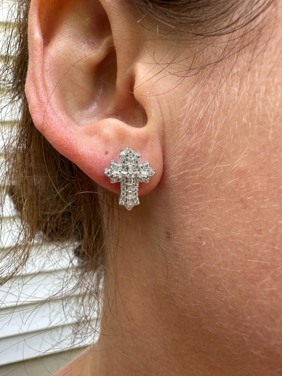 Hip Hop Gothic Cross Large Earrings Real 925 Silver Iced Moissanite Hip Hop Mens Ladies