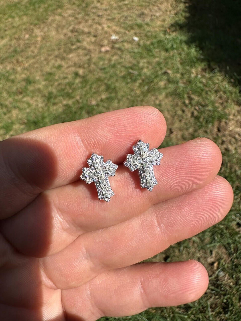 Hip Hop Gothic Cross Large Earrings Real 925 Silver Iced Moissanite Hip Hop Mens Ladies