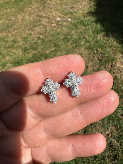 Hip Hop Gothic Cross Large Earrings Real 925 Silver Iced Moissanite Hip Hop Mens Ladies