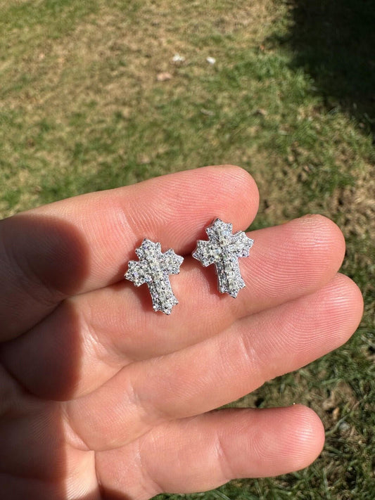 Hip Hop Gothic Cross Large Earrings Real 925 Silver Iced Moissanite Hip Hop Mens Ladies