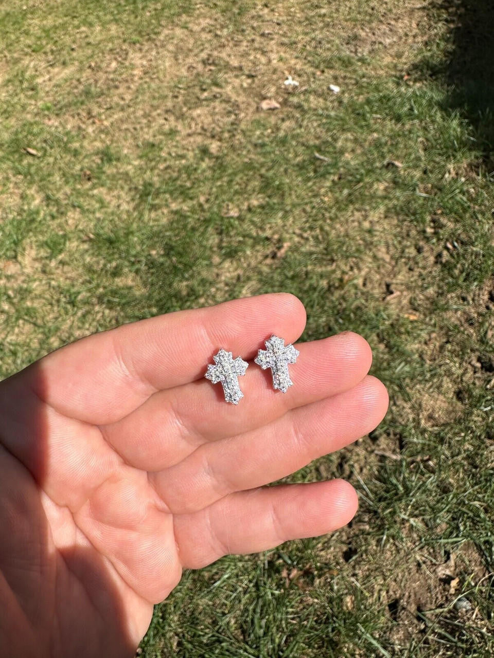 Hip Hop Gothic Cross Large Earrings Real 925 Silver Iced Moissanite Hip Hop Mens Ladies