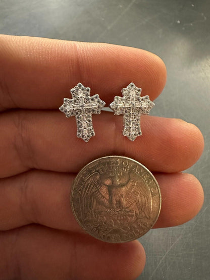 Hip Hop Gothic Cross Large Earrings Real 925 Silver Iced Moissanite Hip Hop Mens Ladies