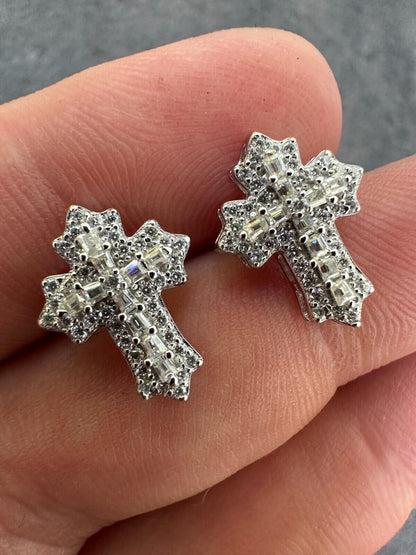 Hip Hop Gothic Cross Large Earrings Real 925 Silver Iced Moissanite Hip Hop Mens Ladies