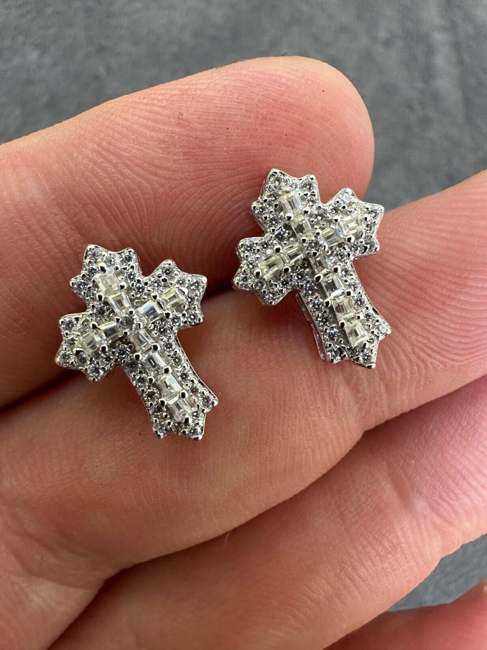 Hip Hop Gothic Cross Large Earrings Real 925 Silver Iced Moissanite Hip Hop Mens Ladies
