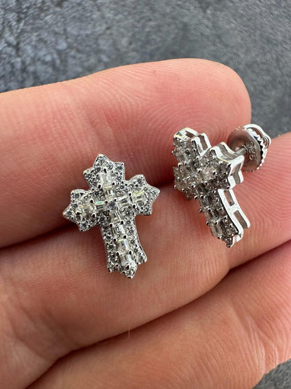Hip Hop Gothic Cross Large Earrings Real 925 Silver Iced Moissanite Hip Hop Mens Ladies