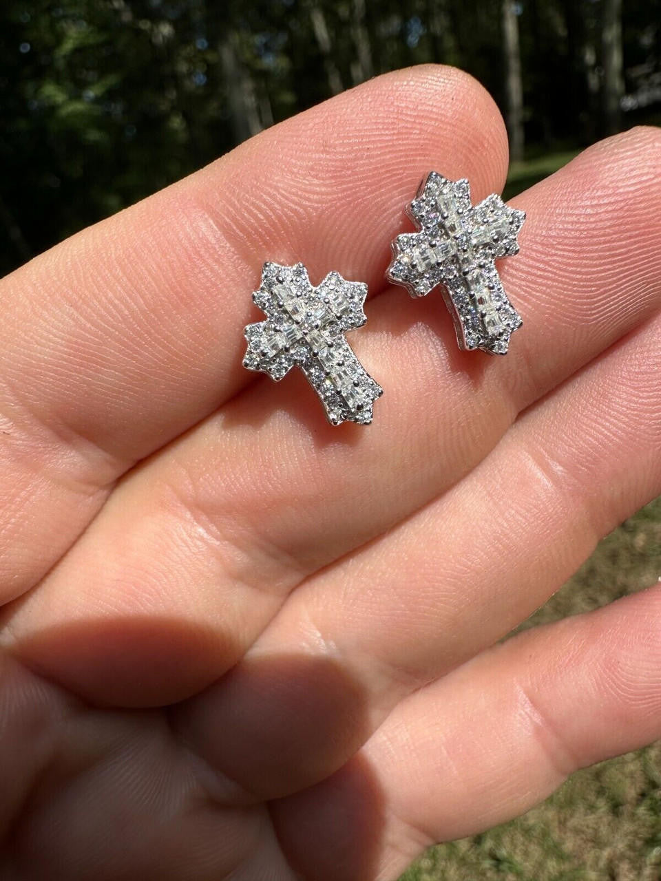 Hip Hop Gothic Cross Large Earrings Real 925 Silver Iced Moissanite Hip Hop Mens Ladies