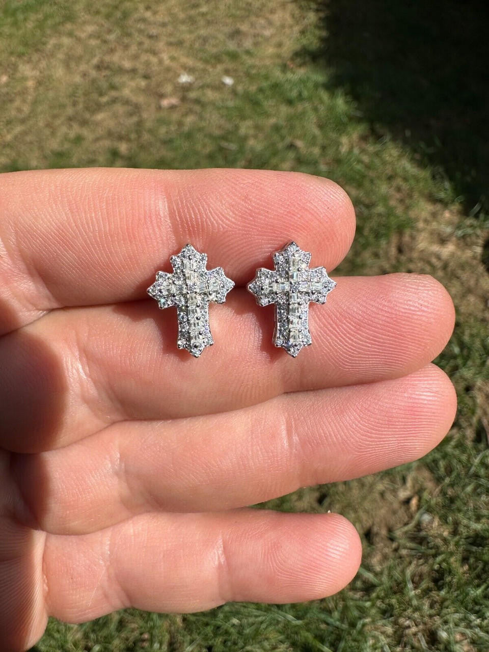 Hip Hop Gothic Cross Large Earrings Real 925 Silver Iced Moissanite Hip Hop Mens Ladies