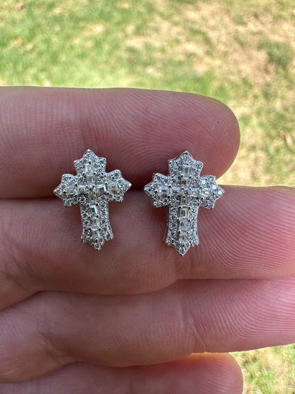 Hip Hop Gothic Cross Large Earrings Real 925 Silver Iced Moissanite Hip Hop Mens Ladies