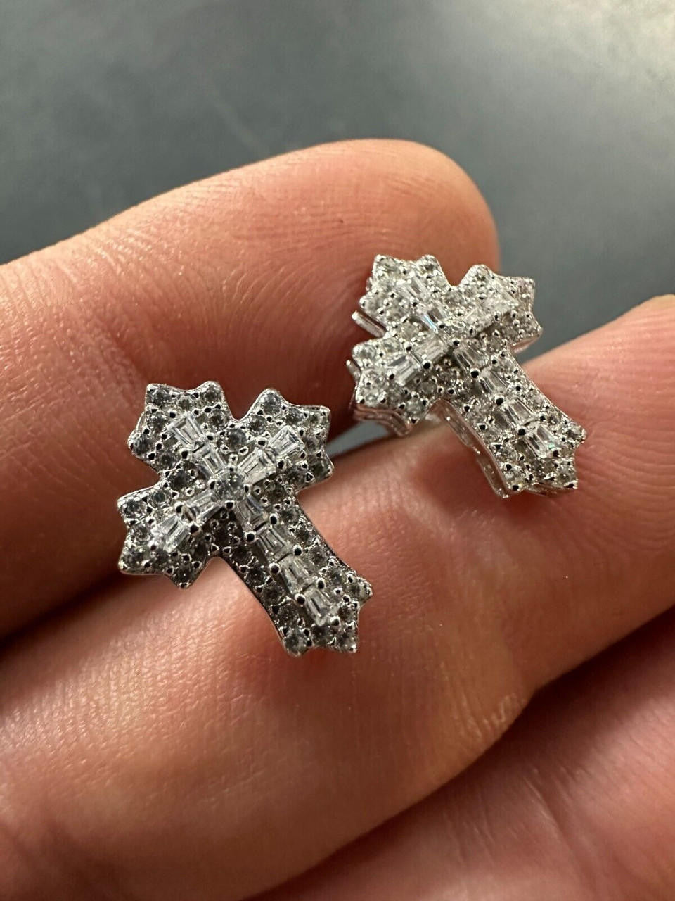 Hip Hop Gothic Cross Large Earrings Real 925 Silver Iced Moissanite Hip Hop Mens Ladies
