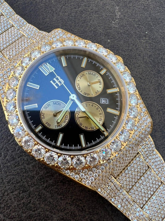 Hip Hop Honeycomb Set 35ct MOISSANITE Gold Mens Perpetual Skeleton Watch Iced Hip Hop Passes Tester 