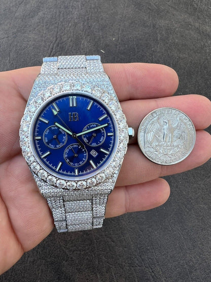 Hip Hop Honeycomb Set 35ct MOISSANITE Mens Perpetual Calendar Real Watch Iced Hip Hop Passes Tester 