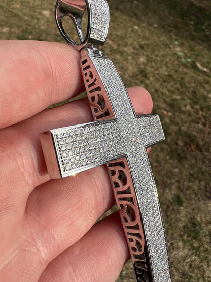 Hip Hop Iced 6.6ct Real Lab Diamond Huge 49g Solid 14k White Gold Cross Pendant Necklace