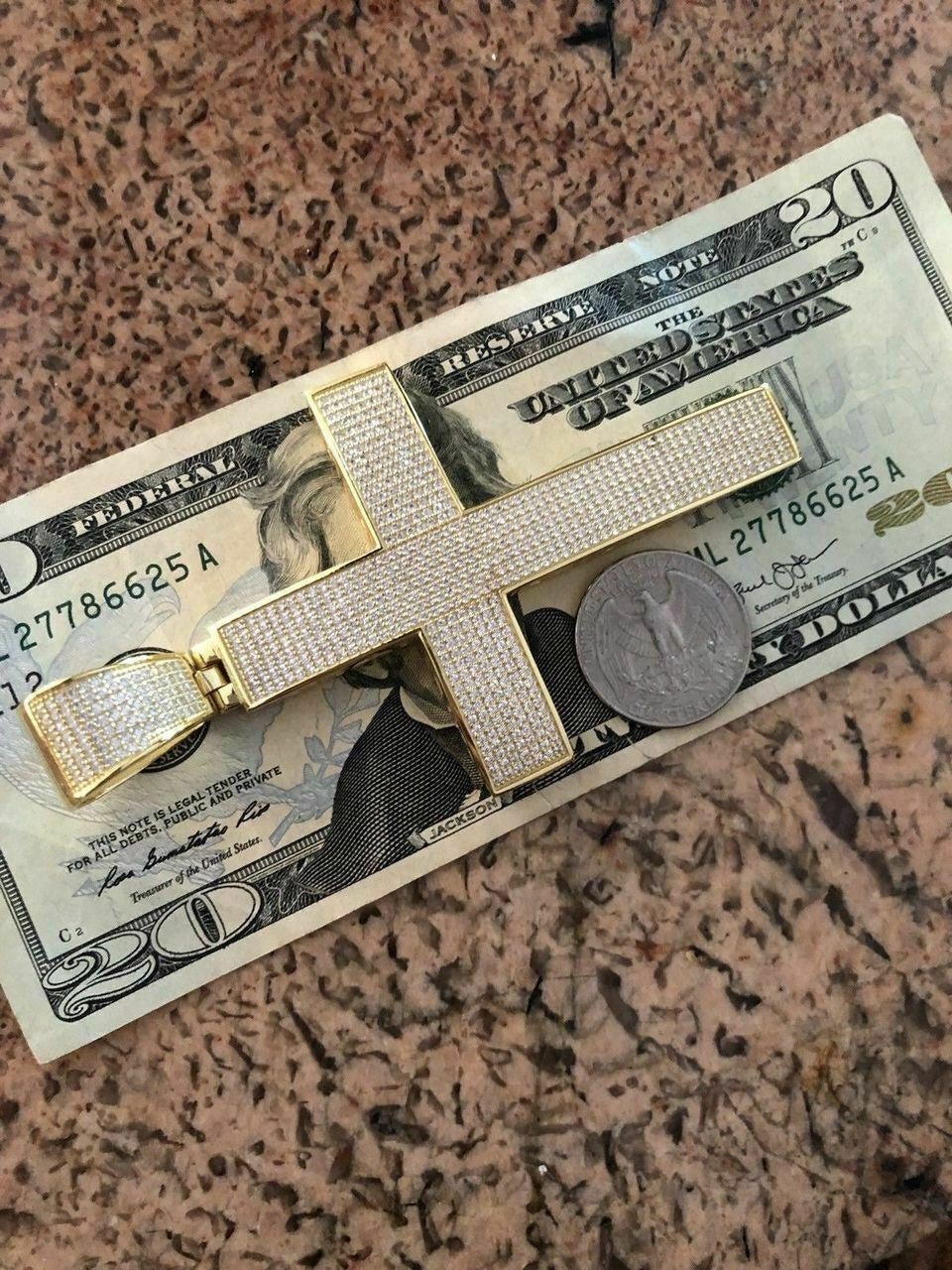 Hip Hop Iced 7ct Moissanite Huge 14k Gold Vermeil Cross Pendant Mens Pass Diamond Test