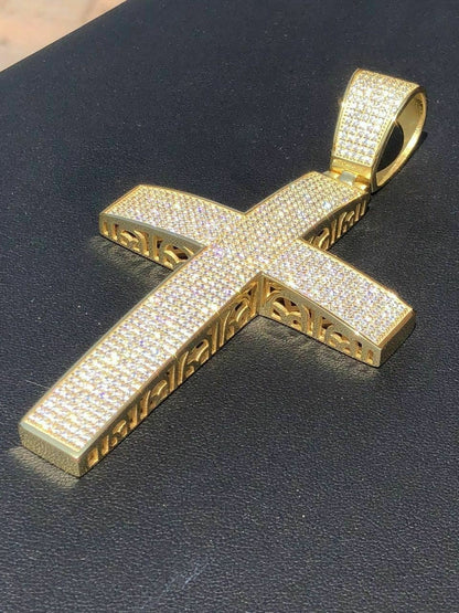 Hip Hop Iced 7ct Moissanite Huge 14k Gold Vermeil Cross Pendant Mens Pass Diamond Test