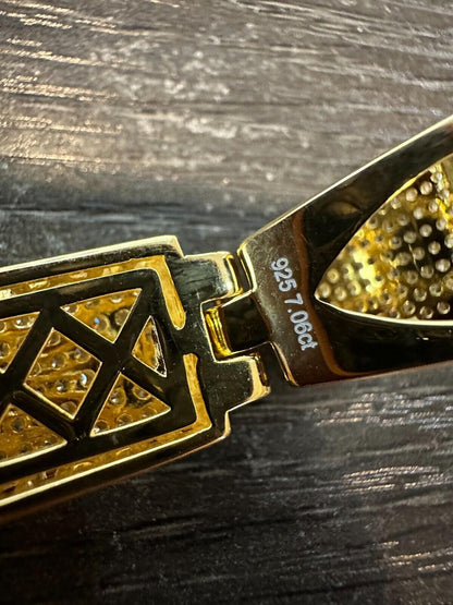 Hip Hop Iced 7ct Real Diamond Huge Solid 925 Silver Gold  Plated Cross Pendant Necklace