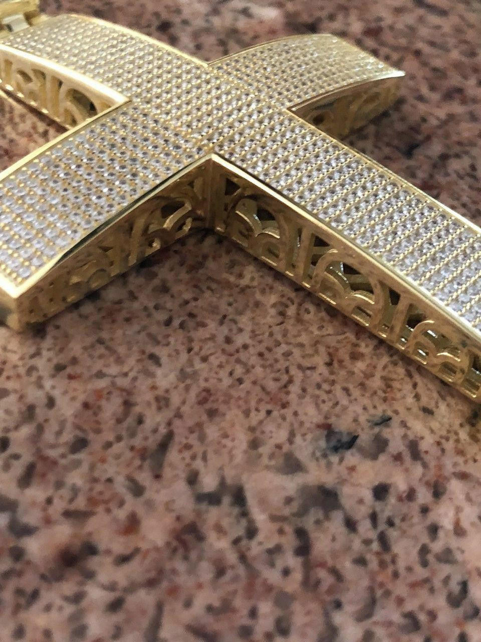 Hip Hop Iced 7ct Real Diamond Huge Solid 925 Silver Gold  Plated Cross Pendant Necklace