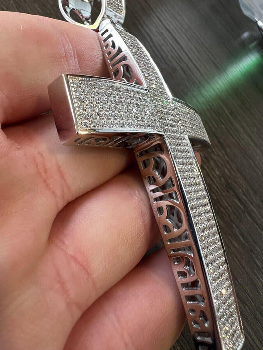 Hip Hop Iced 7ct VVS Real Diamond Huge 4" Solid 925 Silver Gold Cross Pendant Necklace