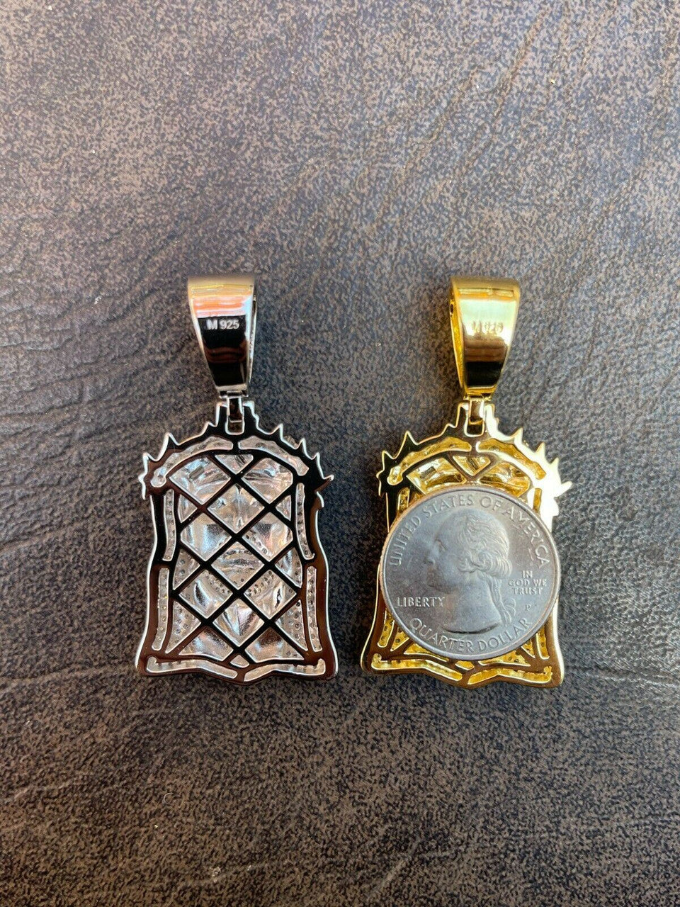 Hip Hop Iced Bust Down Real Solid Silver / Gold Baguette CZ Jesus Piece Pendant Necklace