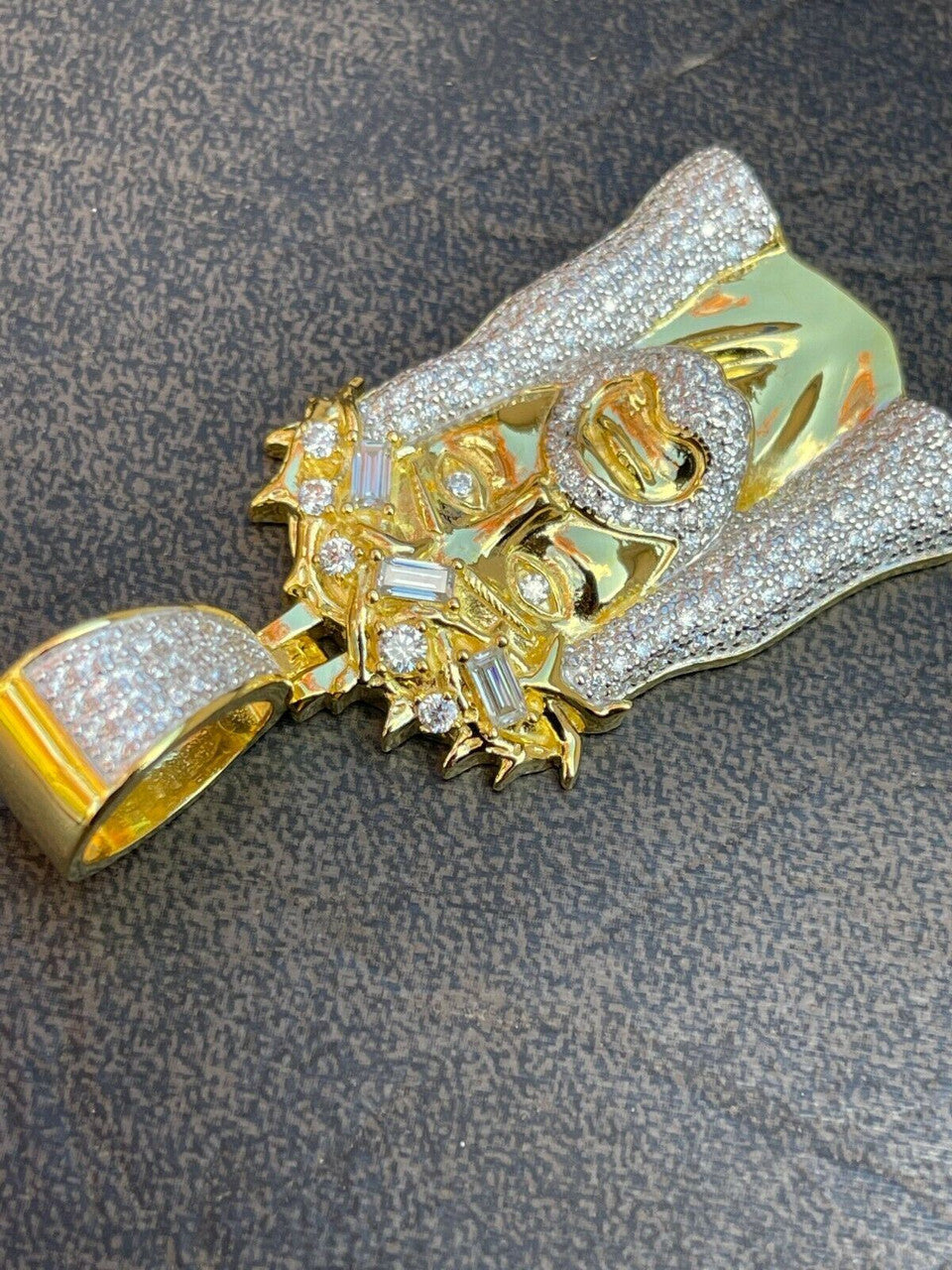 Hip Hop Iced Bust Down Real Solid Silver / Gold Baguette CZ Jesus Piece Pendant Necklace