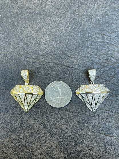 Hip Hop Iced Diamond Shape Bling Pendant Hip Hop Necklace 925 Silver / Gold MOISSANITE