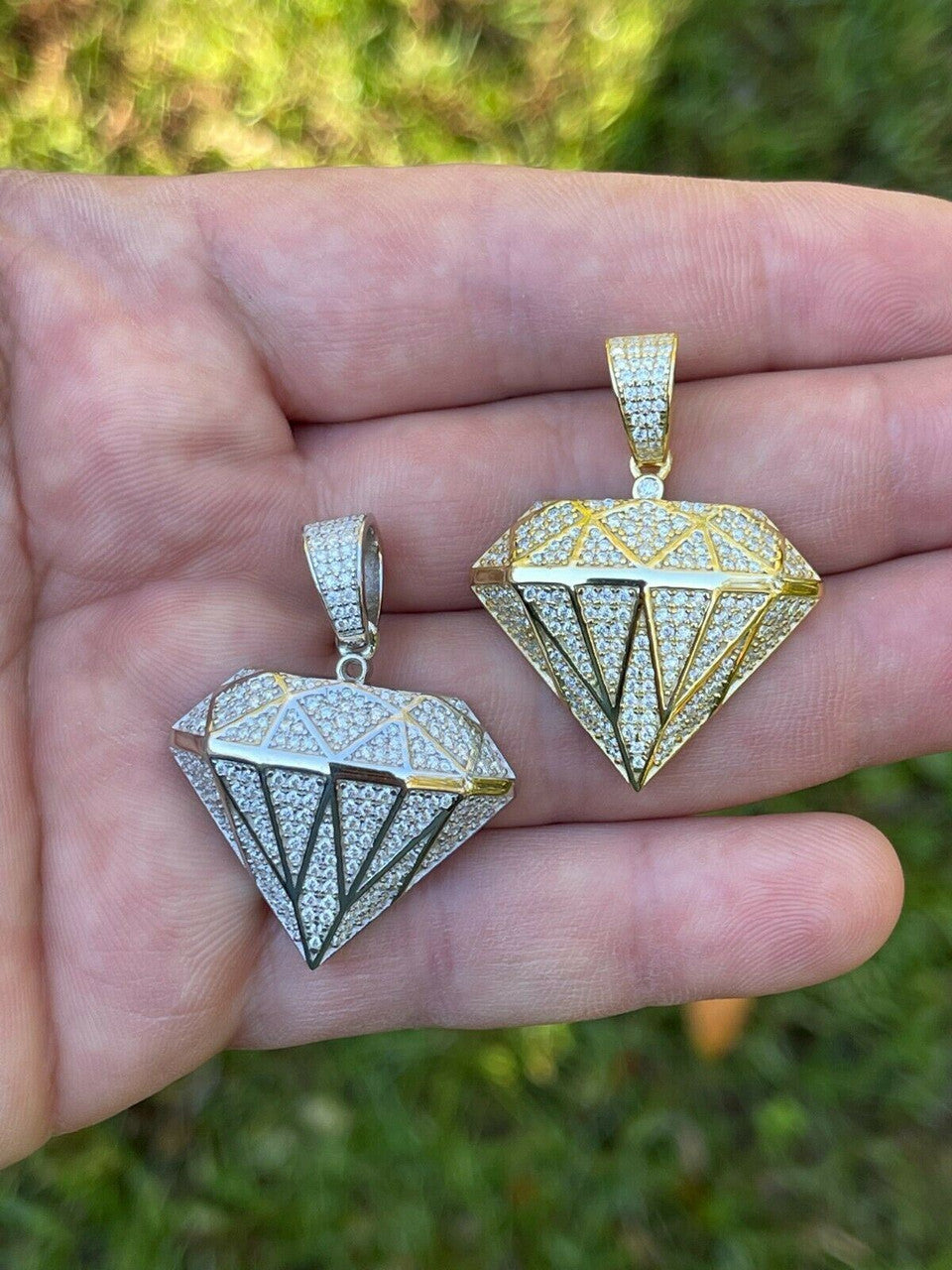 Hip Hop Iced Diamond Shape Bling Pendant Hip Hop Necklace 925 Silver / Gold MOISSANITE