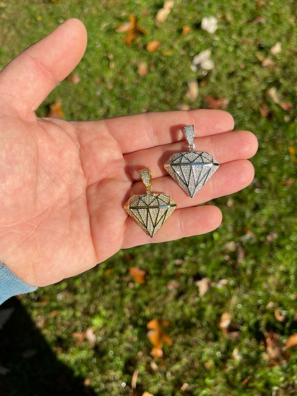 Hip Hop Iced Diamond Shape Bling Pendant Hip Hop Necklace 925 Silver / Gold MOISSANITE