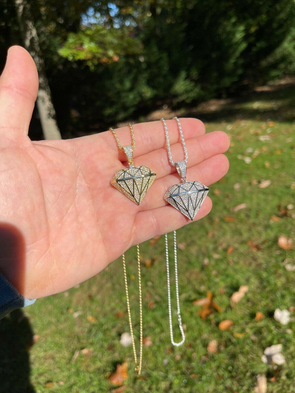 Hip Hop Iced Diamond Shape Bling Pendant Hip Hop Necklace 925 Silver / Gold MOISSANITE