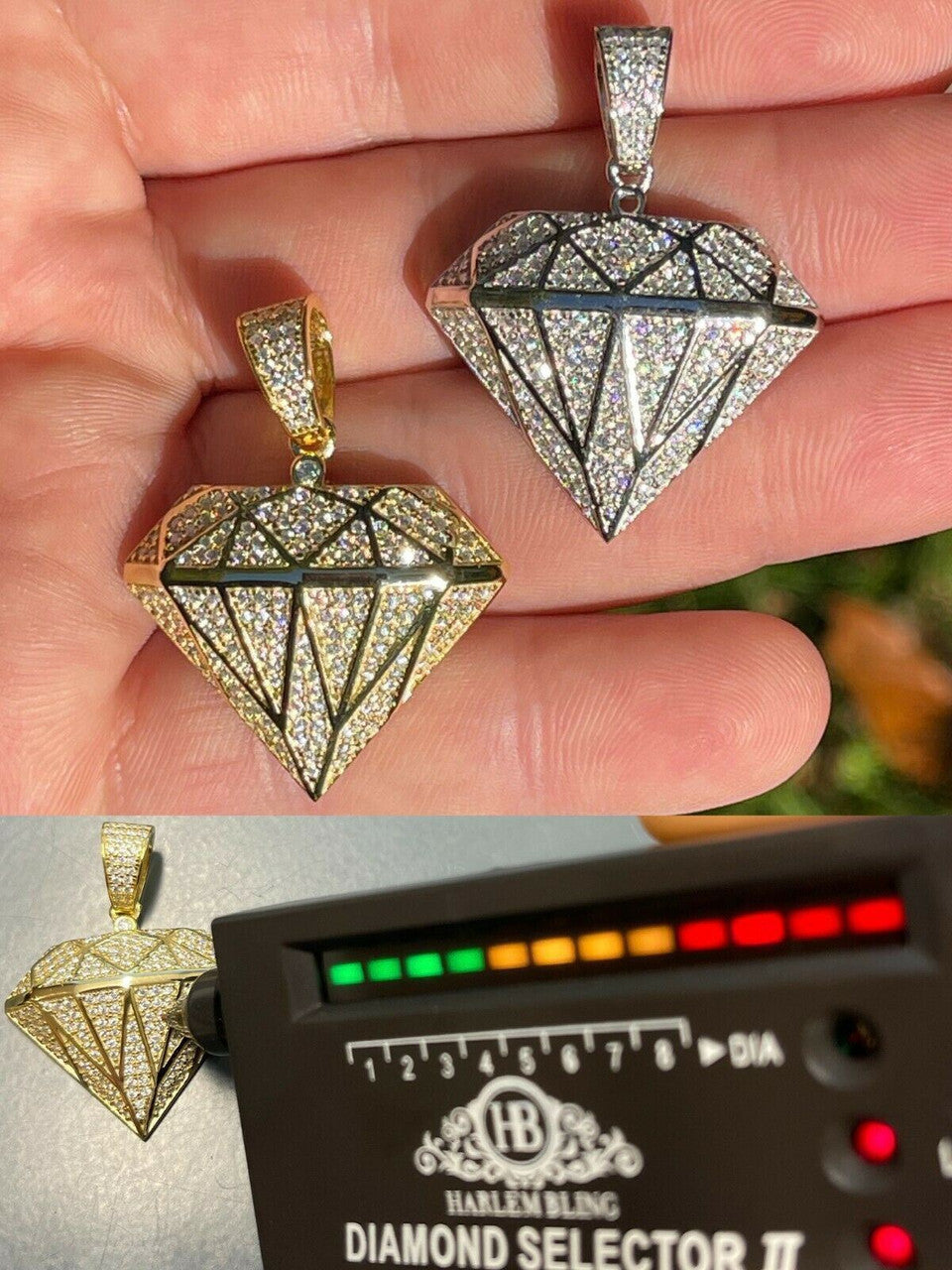 Hip Hop Iced Diamond Shape Bling Pendant Hip Hop Necklace 925 Silver / Gold MOISSANITE