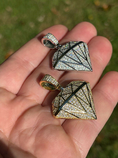 Hip Hop Iced Diamond Shape Bling Pendant Hip Hop Necklace 925 Silver / Gold MOISSANITE