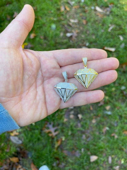 Hip Hop Iced Diamond Shape Bling Pendant Hip Hop Necklace 925 Silver / Gold MOISSANITE