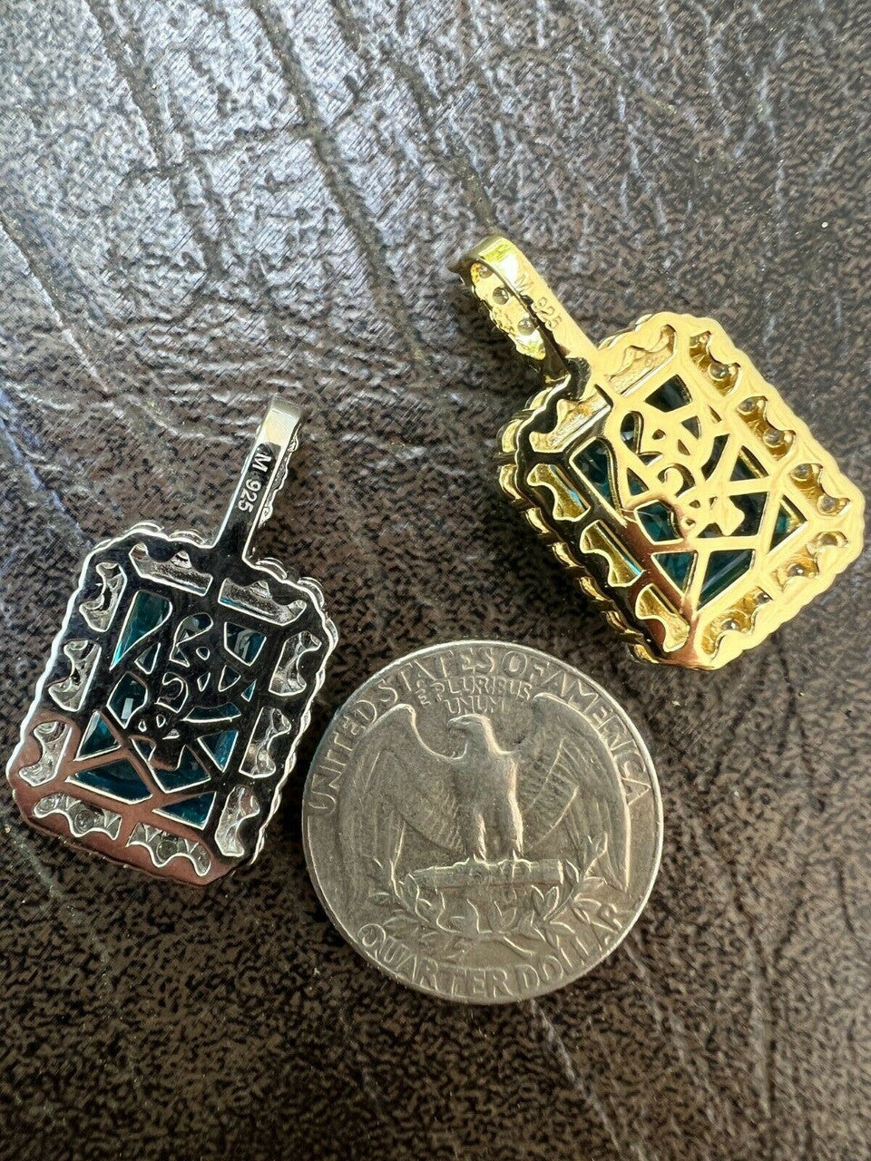 Hip Hop Iced Moissanite and Blue Stone Bling Pendant Necklace Pass Diamond Test