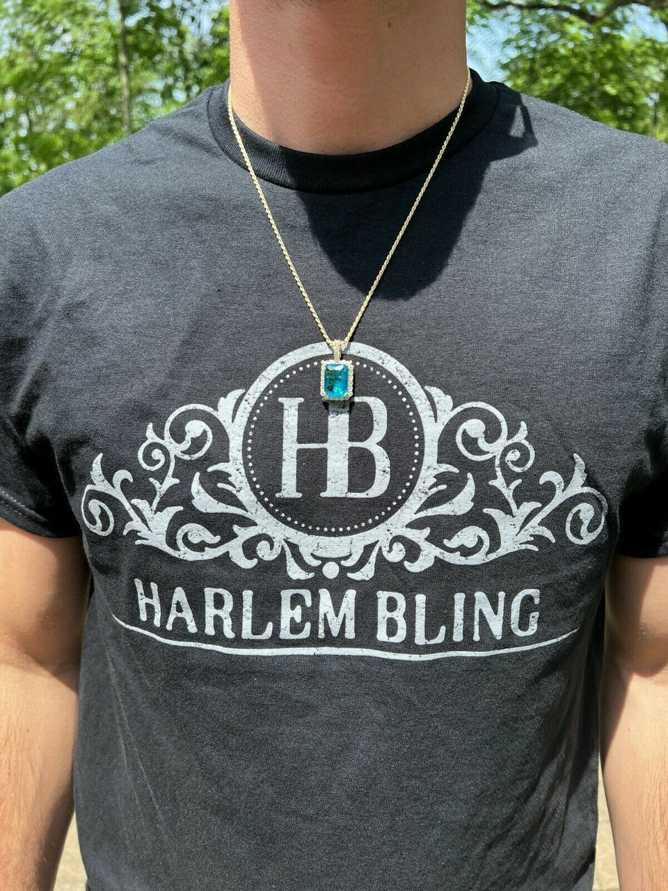 Hip Hop Iced Moissanite and Blue Stone Bling Pendant Necklace Pass Diamond Test