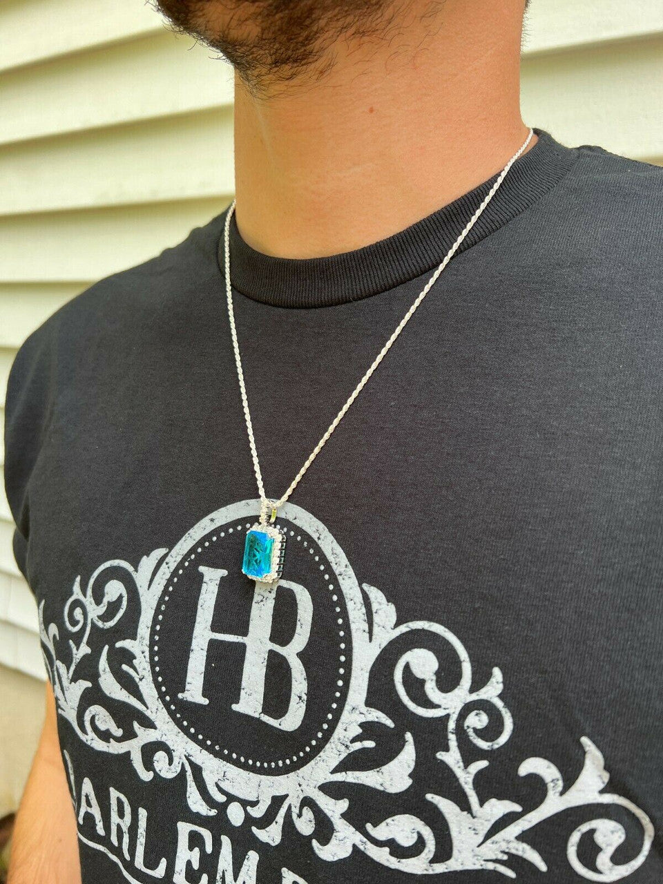 Hip Hop Iced Moissanite and Blue Stone Bling Pendant Necklace Pass Diamond Test