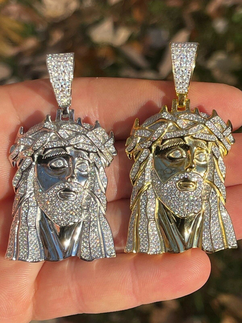 Hip Hop Large Real 925 Sterling Silver Gold Jesus Piece Pendant Necklace Iced Bust Down