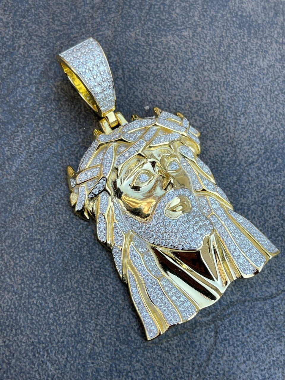 Hip Hop Large Real 925 Sterling Silver Gold Jesus Piece Pendant Necklace Iced Bust Down