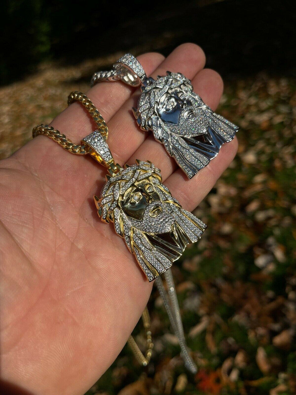 Hip Hop Large Real 925 Sterling Silver Gold Jesus Piece Pendant Necklace Iced Bust Down